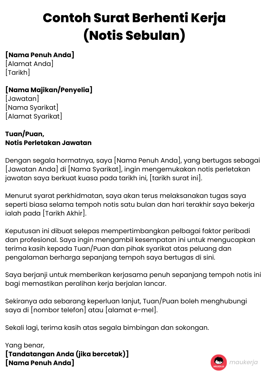 Contoh Surat Berhenti Kerja